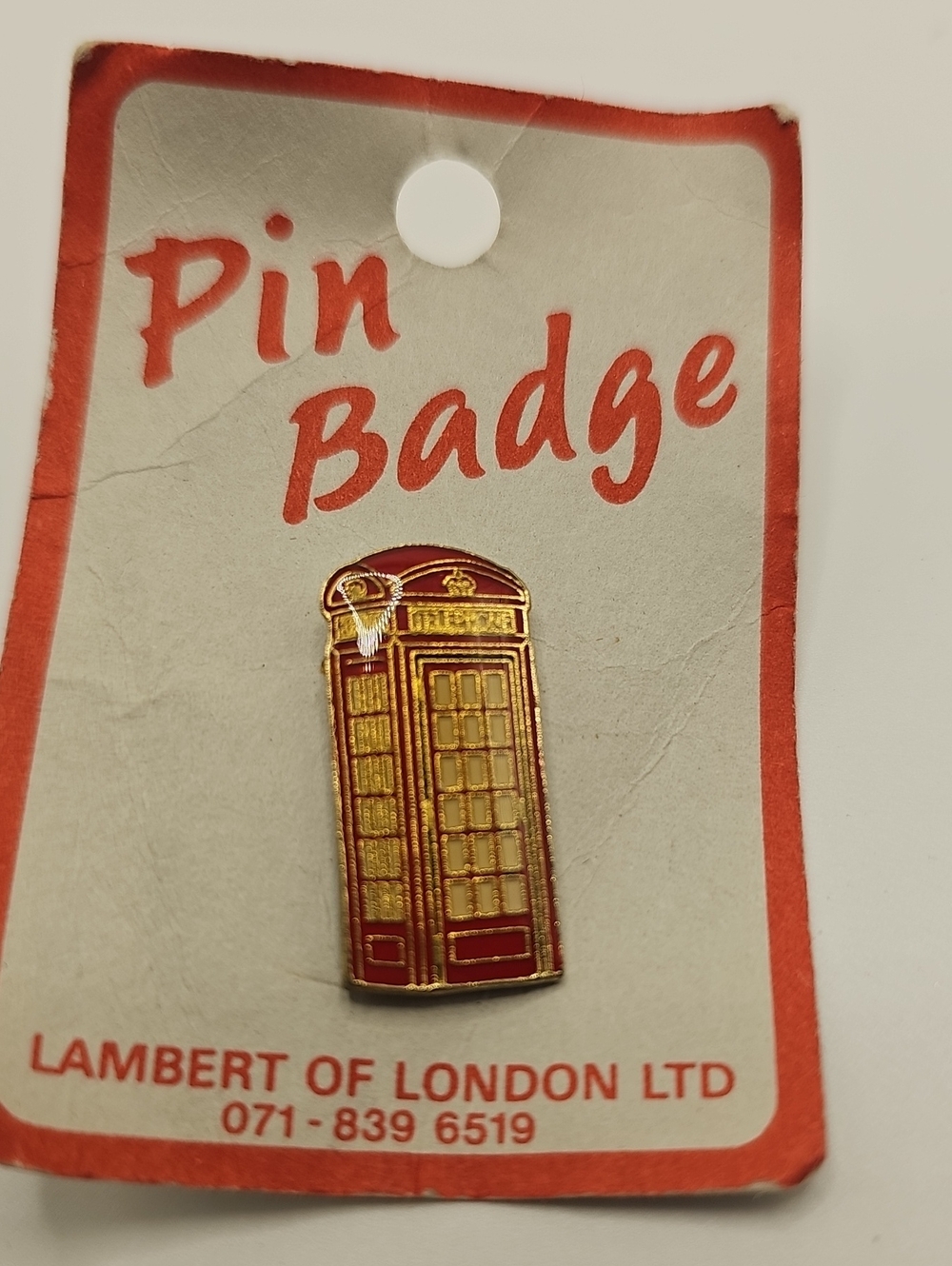 Lambert of London Vintage Telephone Box Pin Badge Womens Mens OS Red Size OS UK